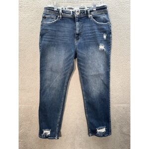 KanCan Jeans Womens 30 Blue High Rise Boyfriend Frayed Waist Distressed Preppy